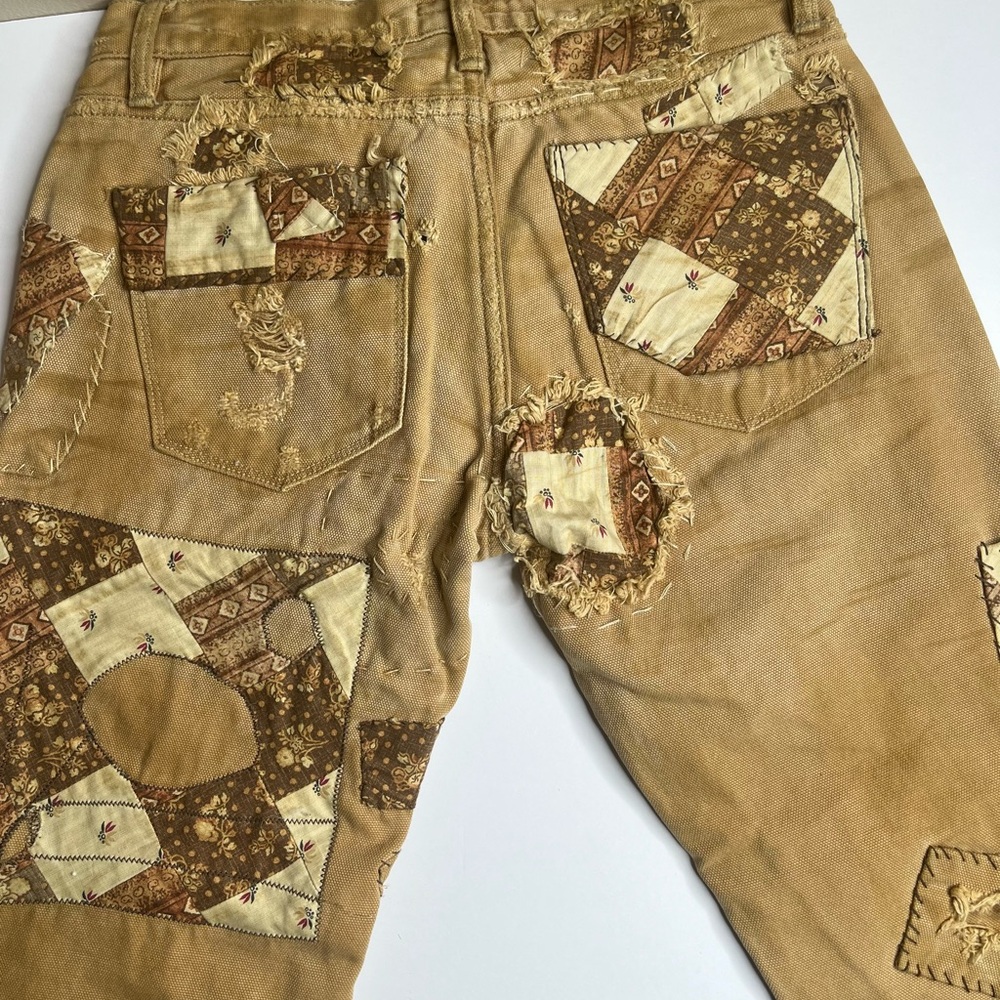 Vintage Ralph Lauren Patchwork Distressed Pants • Boho Straight Leg • Size 25 - Picture 2 of 8